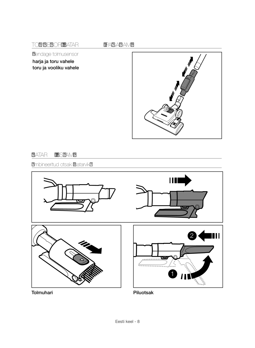 Samsung VC06H70F0HD/ET, VC06H70F0HD/GE, VC06H70F0HD/SB manual Tolmusensori Lisatarvik Paigaldamine, Ühendage tolmusensor 