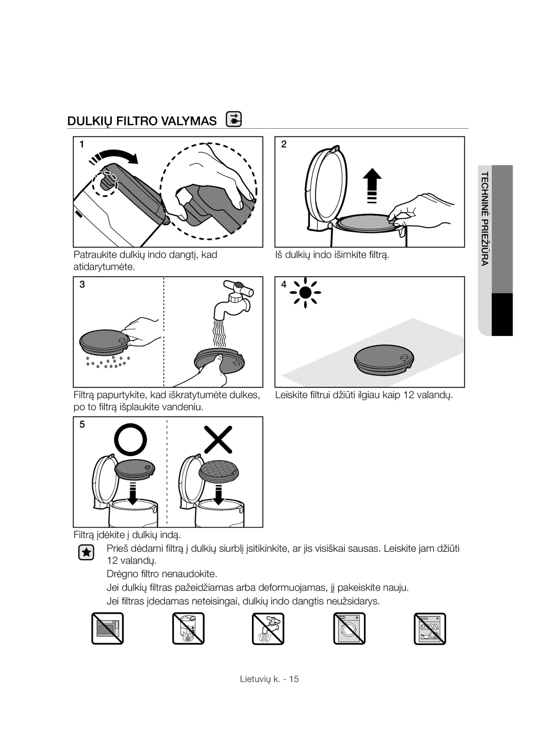 Samsung VC06H70F0HD/EN, VC06H70F0HD/ET, VC06H70F0HD/GE, VC06H70F0HD/SB manual Dulkių Filtro Valymas 