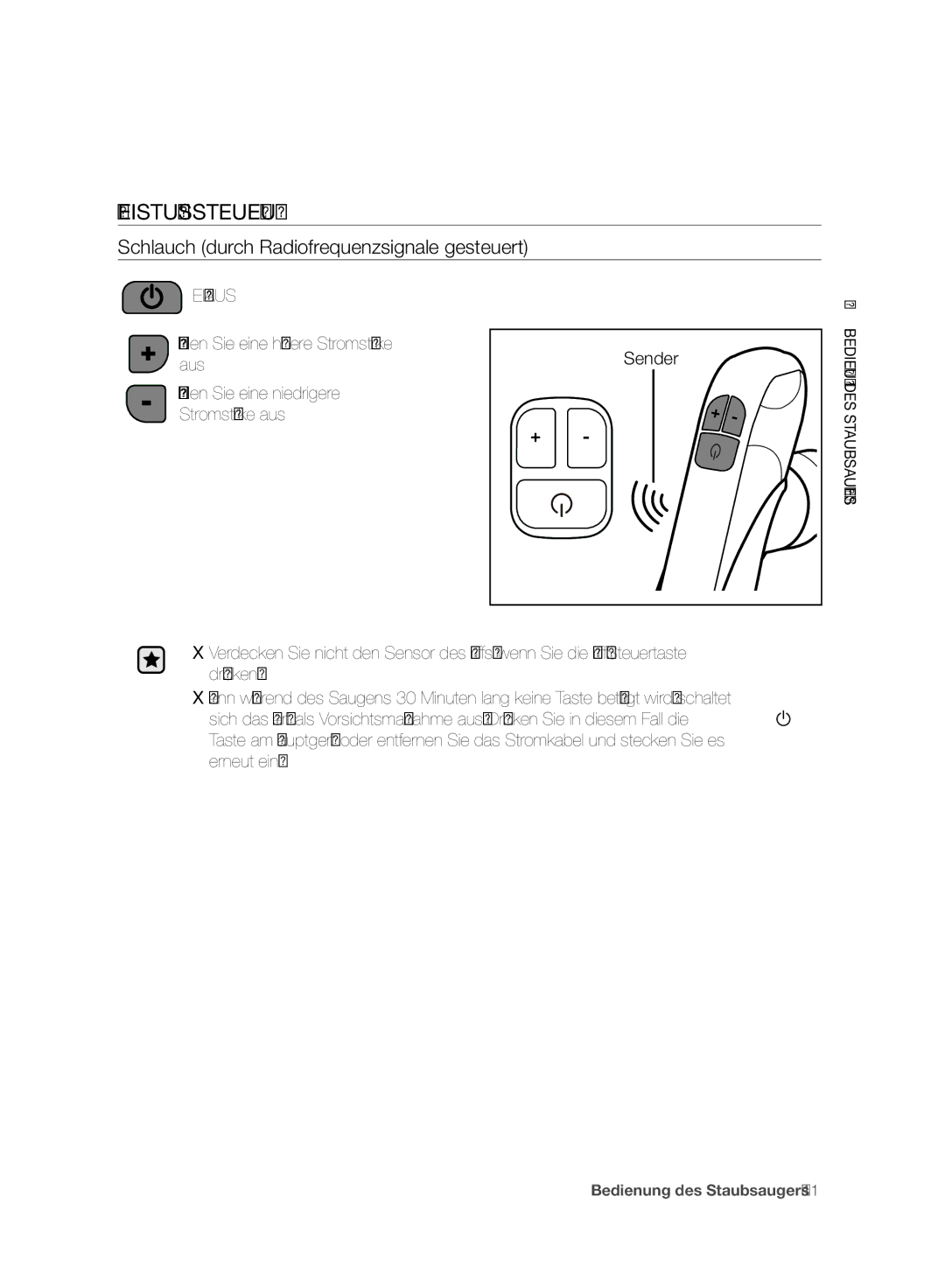 Samsung VC06H70F0HD/EN, VC06H70F0HD/ET, VC06H70F0HD/GE Leistungssteuerung, Schlauch durch Radiofrequenzsignale gesteuert 