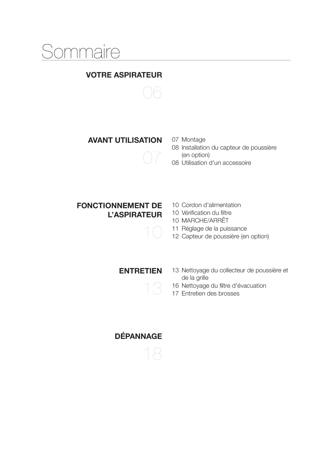 Samsung VC06H70F0HD/SB, VC06H70F0HD/ET, VC06H70F0HD/GE, VC06H70F0HD/EN manual Sommaire, Votre Aspirateur 