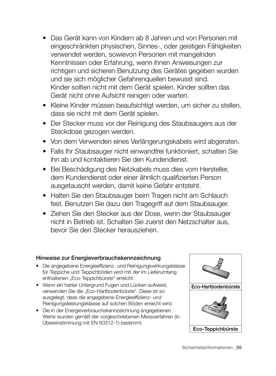 Samsung VC06H70F0HD/GE, VC06H70F0HD/ET, VC06H70F0HD/SB, VC06H70F0HD/EN manual Hinweise zur Energieverbrauchskennzeichnung 