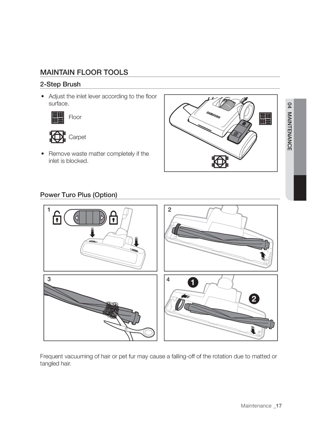 Samsung VC06H70F0HD/GE, VC06H70F0HD/ET, VC06H70F0HD/SB, VC06H70F0HD/EN manual Maintain Floor Tools, Step Brush 