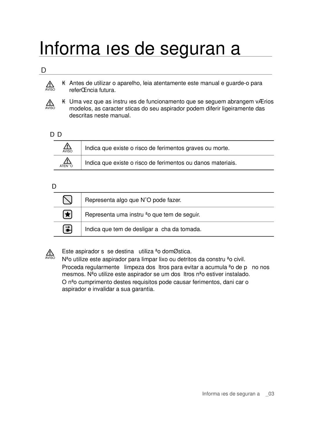 Samsung VC06H70F0HD/ET manual Informações de segurança, Informações DE Segurança 