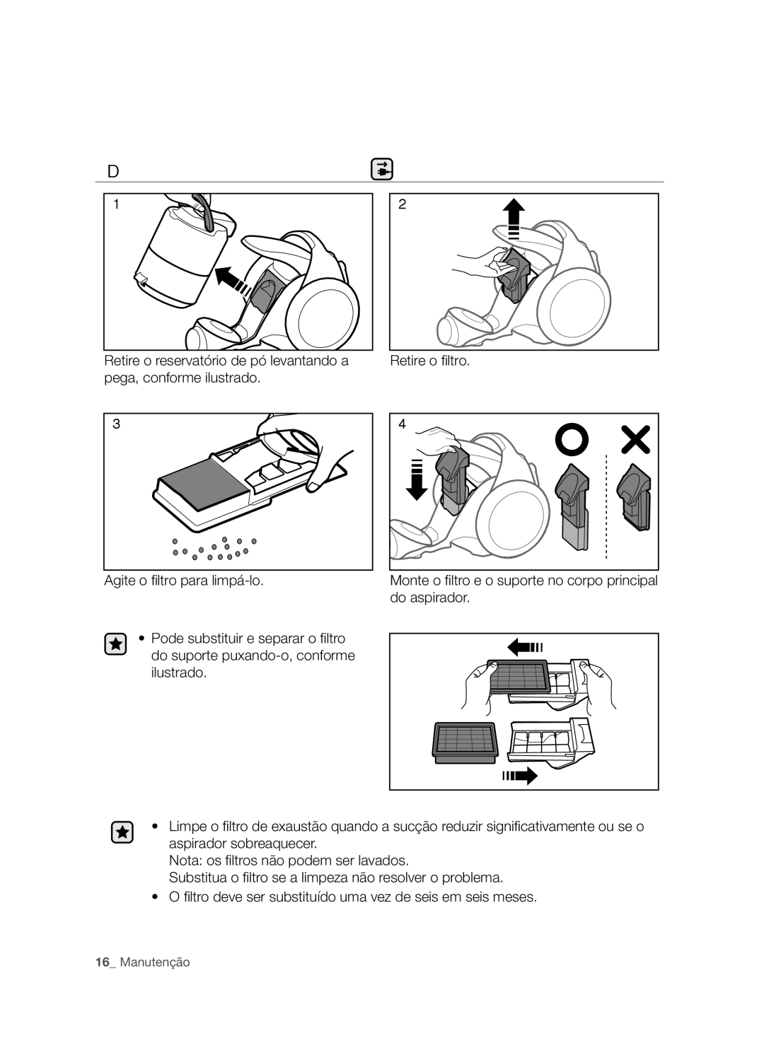 Samsung VC06H70F0HD/ET manual Limpar O Filtro DE Exaustão 