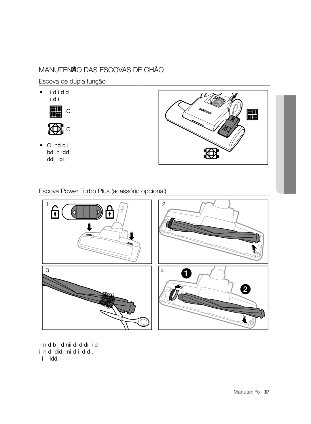 Samsung VC06H70F0HD/ET manual Manutenção DAS Escovas DE Chão, Escova de dupla função 