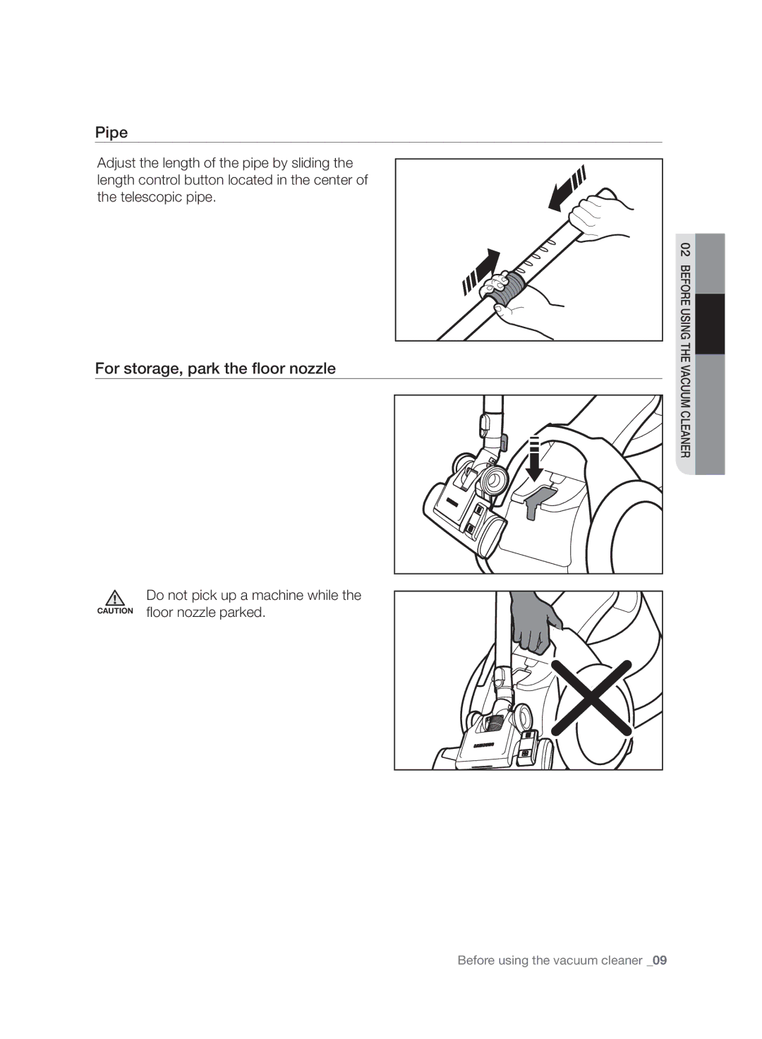 Samsung VC06H70F0HD/GE manual Pipe, For storage, park the floor nozzle 