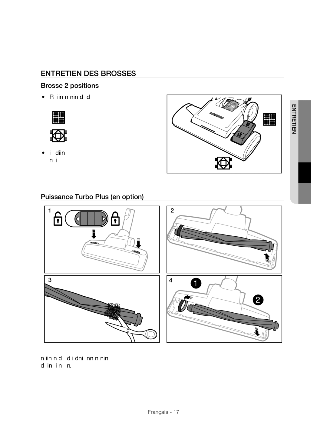 Samsung VC06H70F1HC/EF manual Entretien DES Brosses, Brosse 2 positions, Puissance Turbo Plus en option 