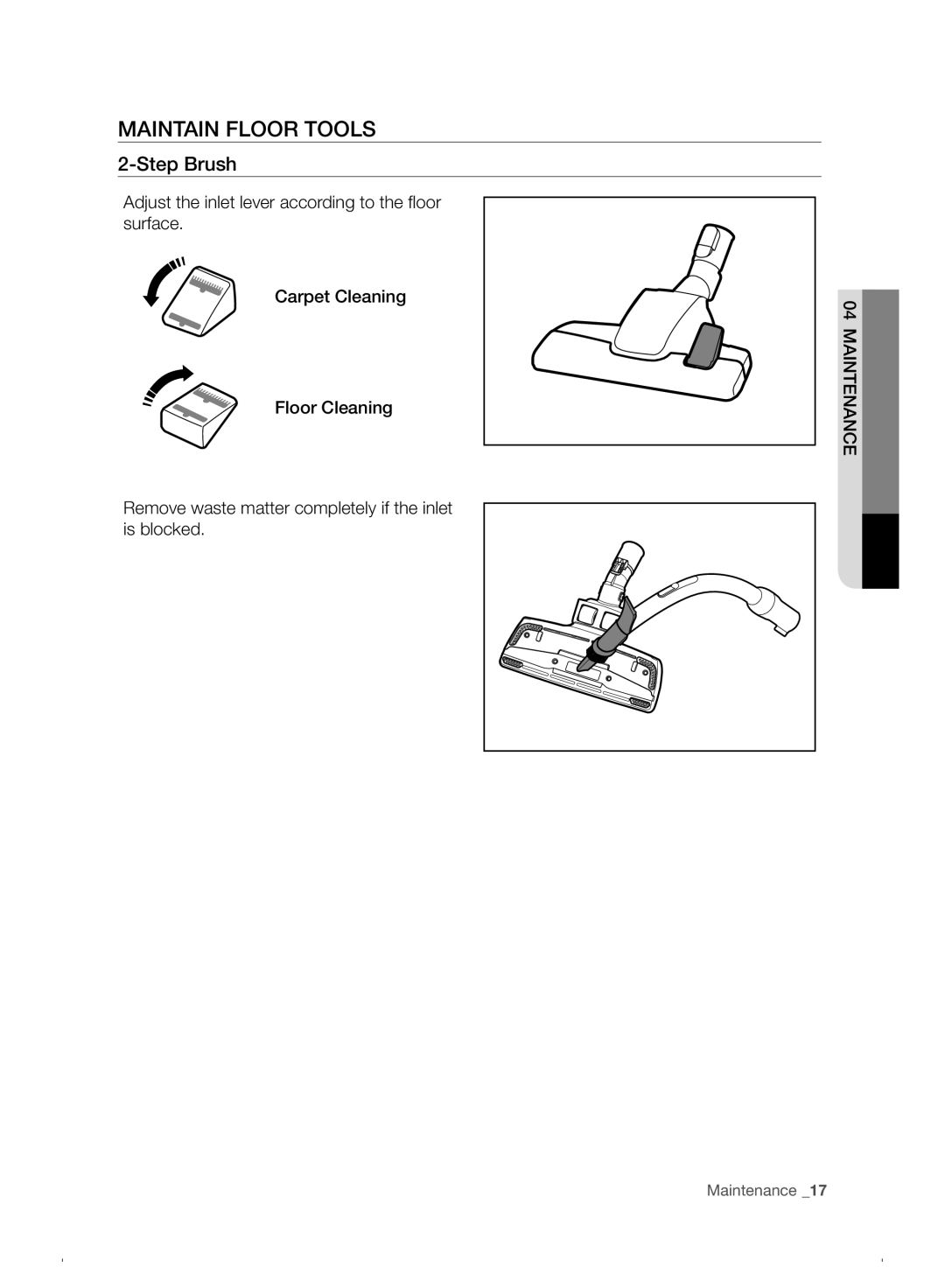 Samsung VC07F30WNHR/EE manual Maintain Floor Tools, Step Brush 