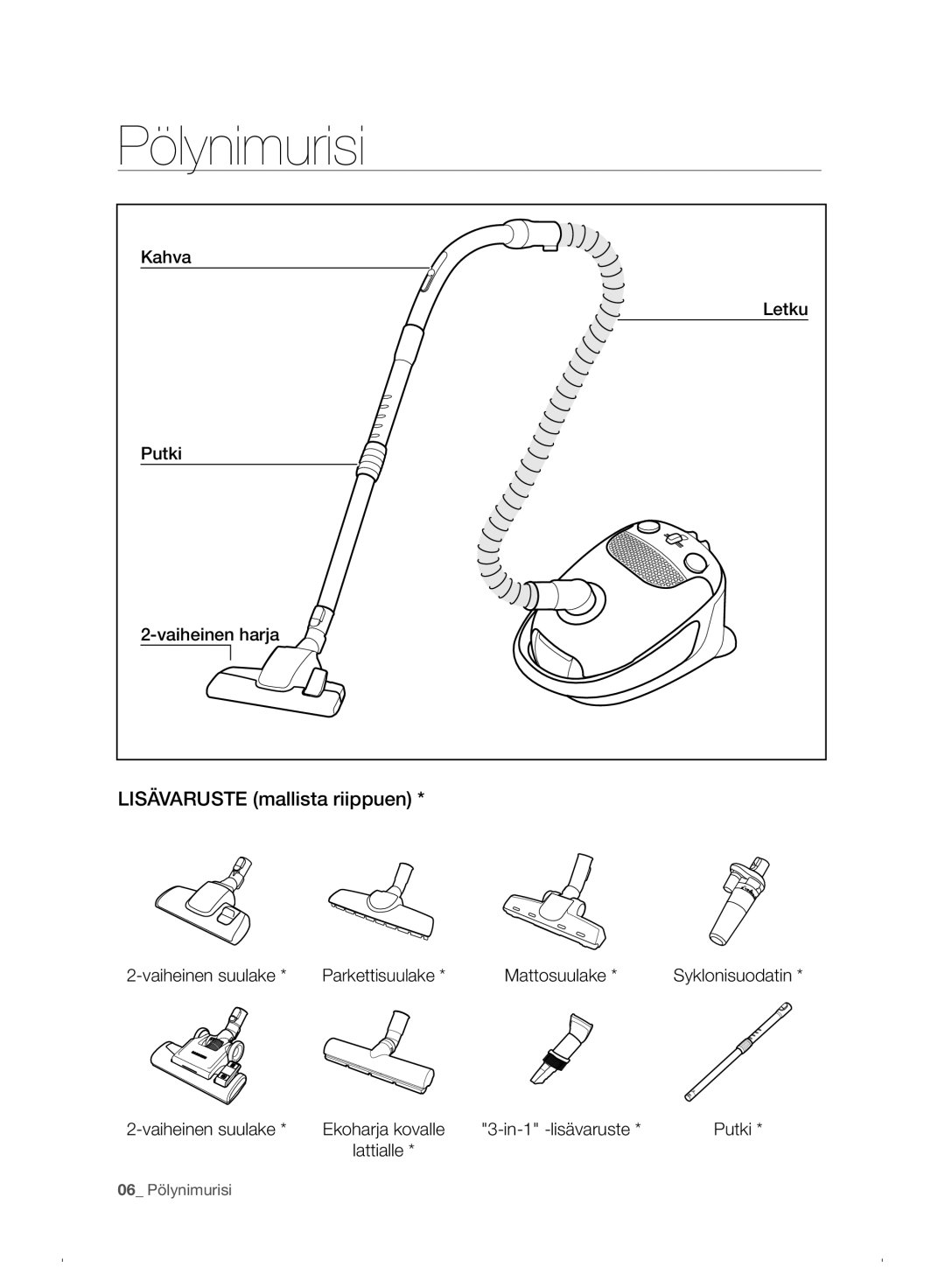 Samsung VC07F30WNHR/EE manual Pölynimurisi, Lisävaruste mallista riippuen 