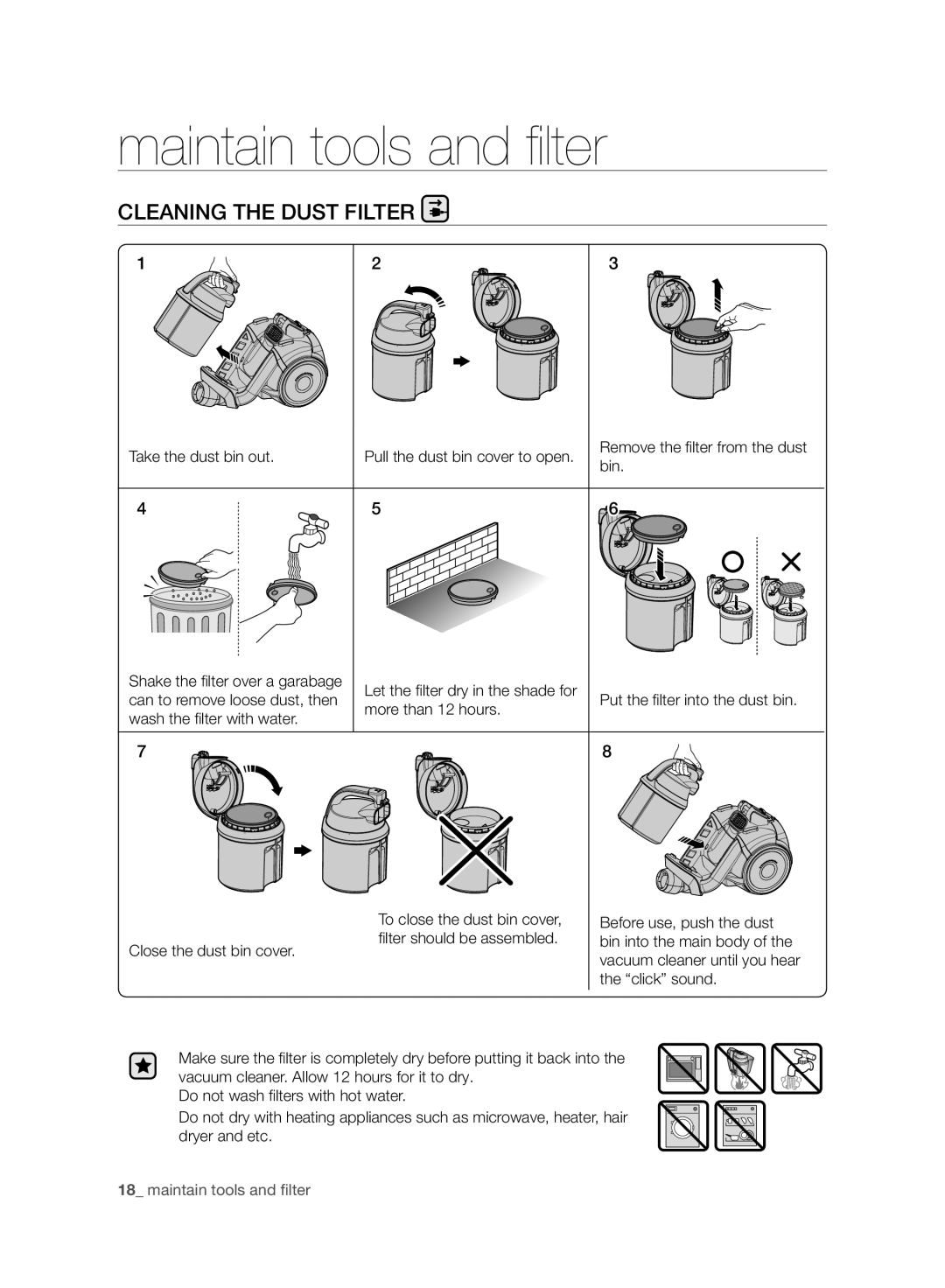 Samsung VC21F50VNAR/EE, VC07F50VN3Y/EE, VC07F50HU1U/EE, VC07F50VNVR/EE, VC21F50HUDU/EE manual Pull the dust bin cover to open 