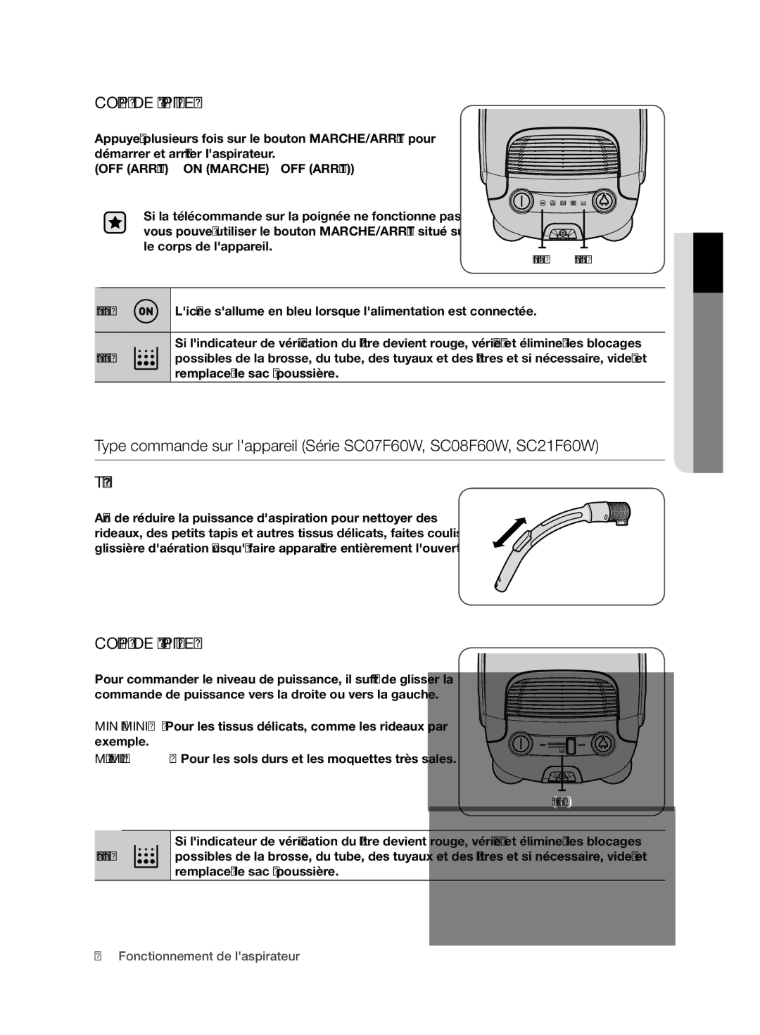 Samsung VC07F60WNUR/EF, VC08F60WNUR/EF manual Corps DE Laspirateur 