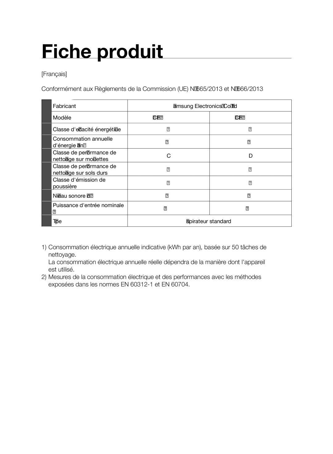 Samsung VC08F60WNUR/EF, VC07F60WNUR/EF manual Fiche produit, SC08F60WU 