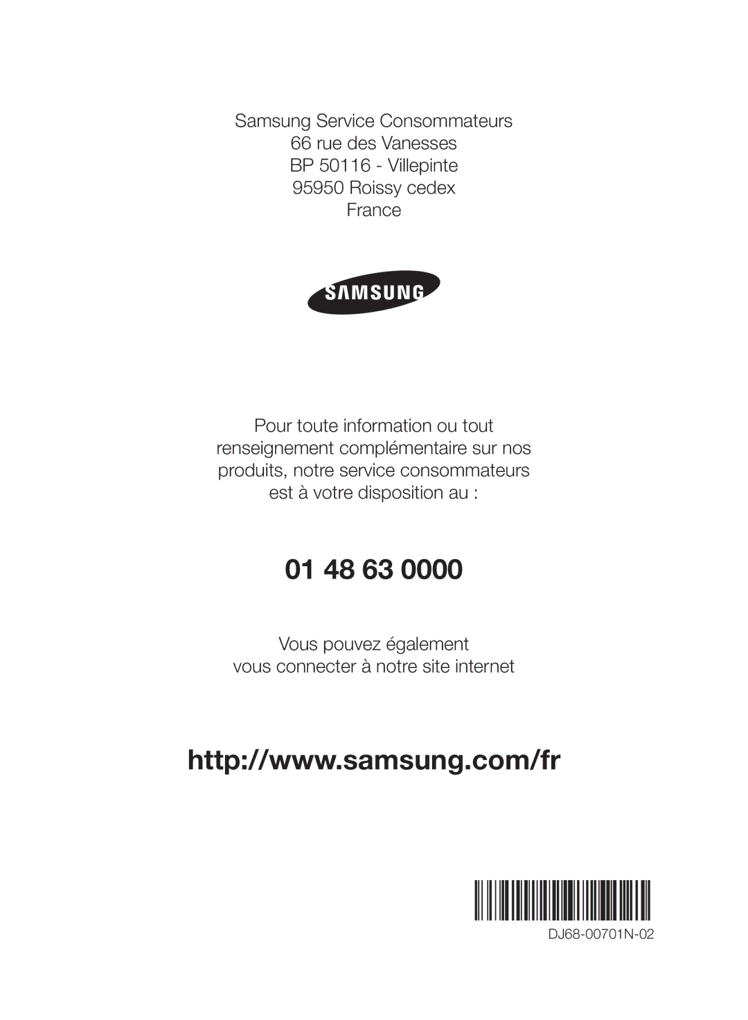 Samsung VC07F70HUYC/EF, VC08F70HNUR/EF, VC08F70HUYC/EF, VC07F80HDDF/EF, VC07F80HDQF/EF, VC07F70HNUR/EF, VC20F70HUDC/EF 01 48 63 