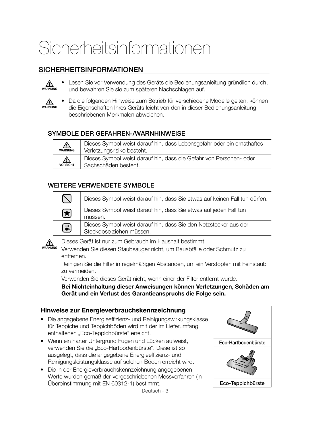 Samsung VC08F70HNUR/SW, VC07F80HUUK/EG, VC07F80HDTF/SW, VC07F70HNUR/SW, VC07F70HUYC/SW manual Sicherheitsinformationen 