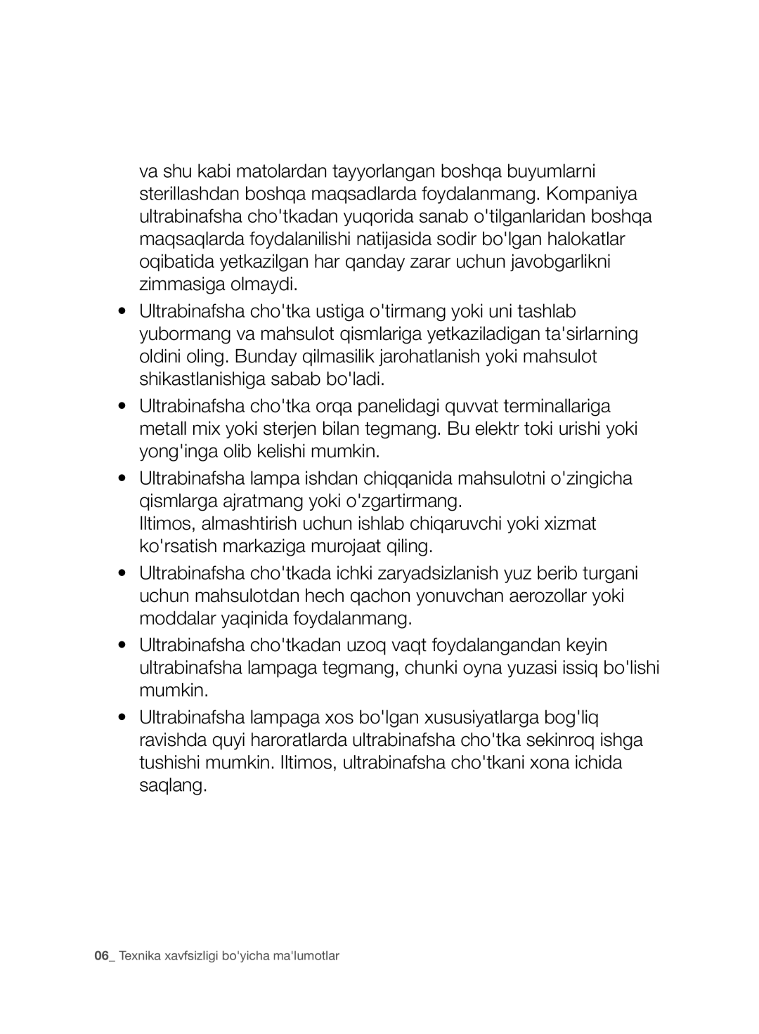 Samsung VC07F80UNCC/EV manual Texnika xavfsizligi boyicha malumotlar 