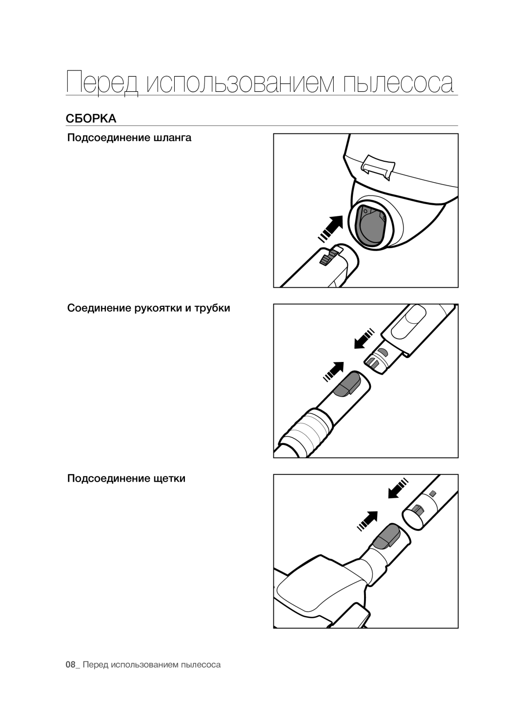 Samsung VC07F80UNCC/EV manual Перед использованием пылесоса, Сборка 