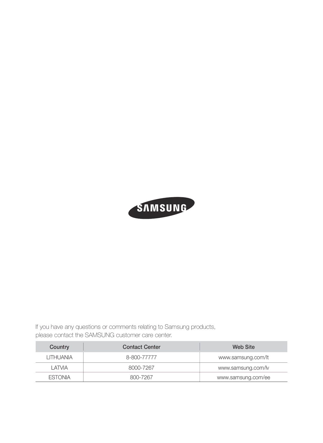 Samsung VC07H40E0VR/EF, VC07H40E0VR/EN, VC07H40F0VB/EF, VC07H40F0VB/GE, VC07H40H0VB/GE manual Country Contact Center Web Site 