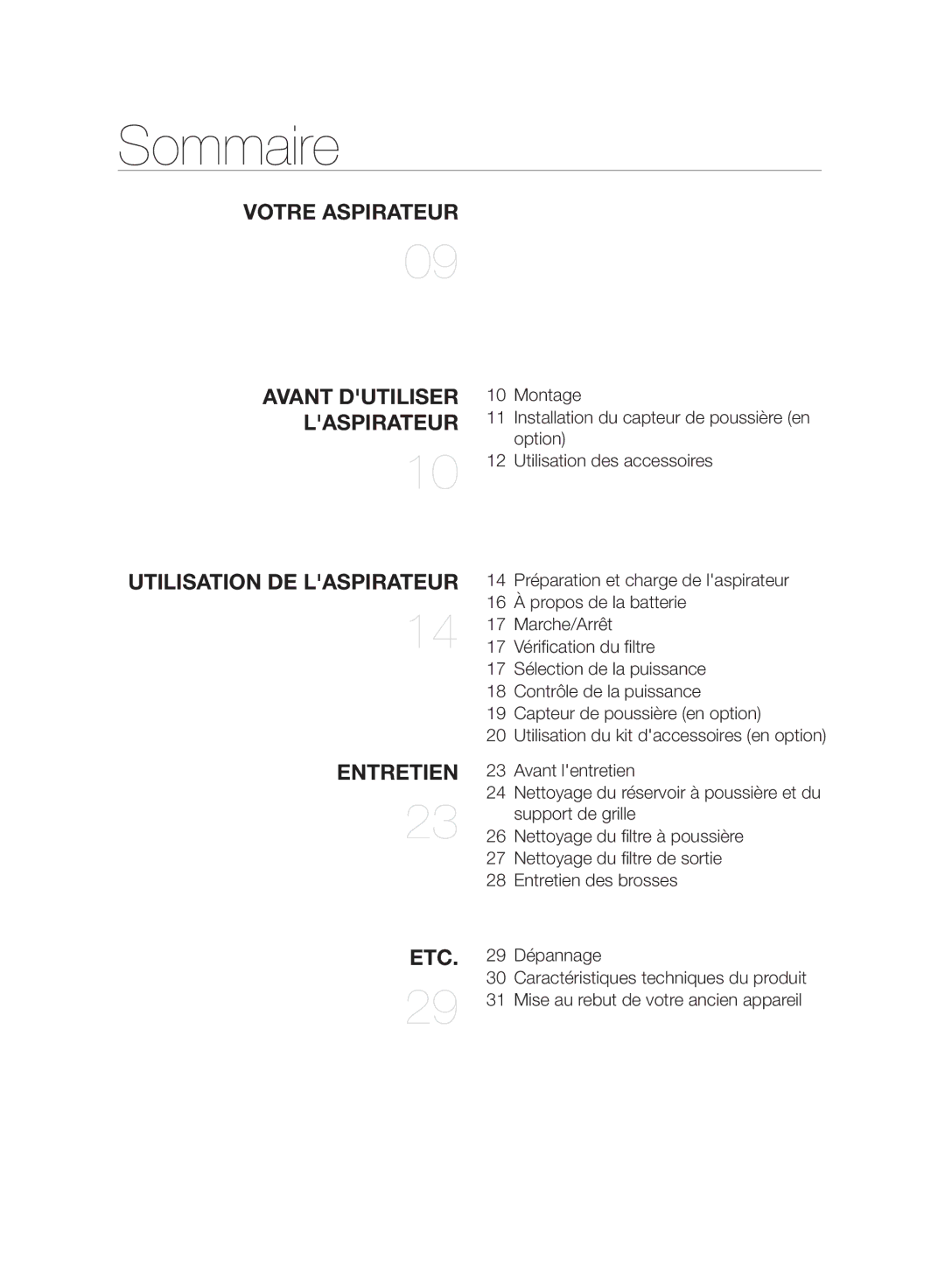 Samsung VC07H8150HQ/EF manual Sommaire, Laspirateur 