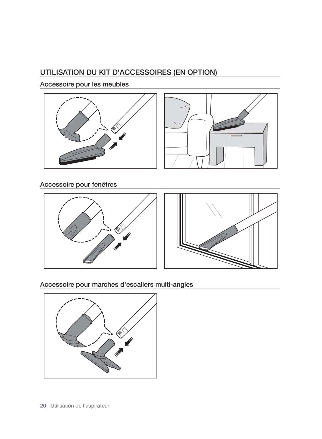 Samsung VC07H8150HQ/EF manual Utilisation DU KIT Daccessoires EN Option 