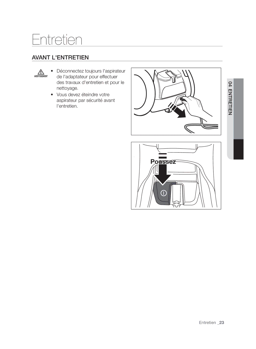 Samsung VC07H8150HQ/EF manual Entretien, Avant Lentretien 