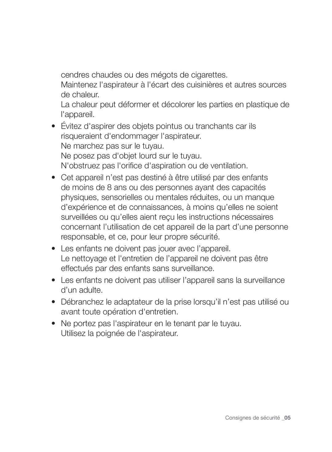 Samsung VC07H8150HQ/EF manual Consignes de sécurité 