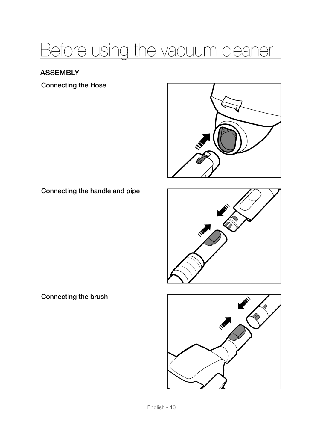 Samsung VC07H8150HQ/GE manual Before using the vacuum cleaner, Assembly 