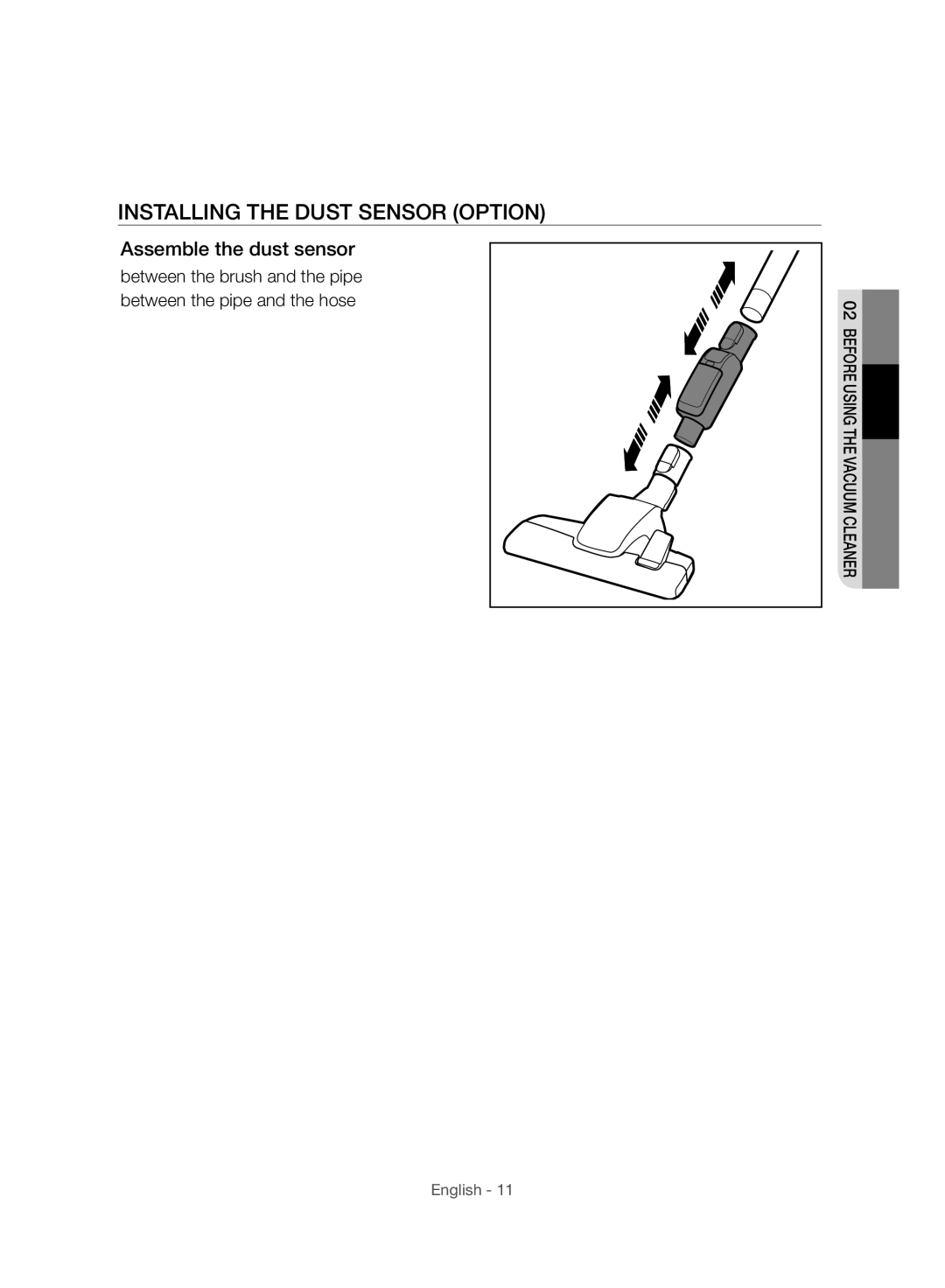 Samsung VC07H8150HQ/GE manual Installing the Dust Sensor Option, Assemble the dust sensor 