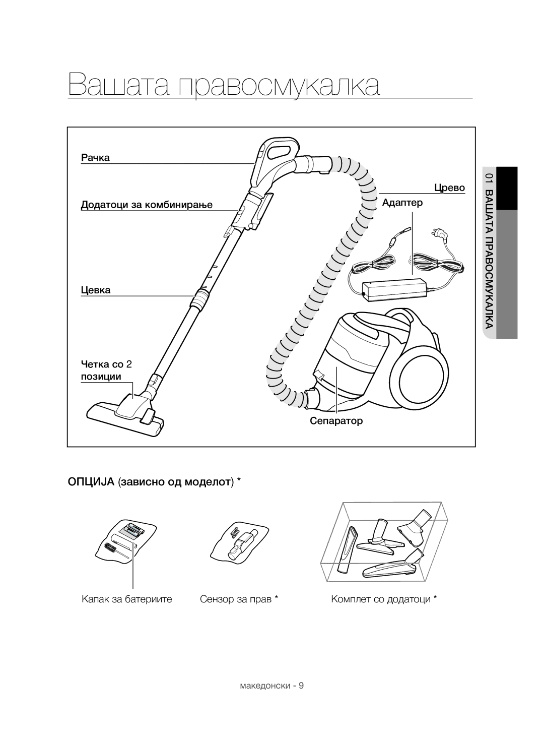 Samsung VC07H8150HQ/GE manual Вашата правосмукалка, Опција зависно од моделот 