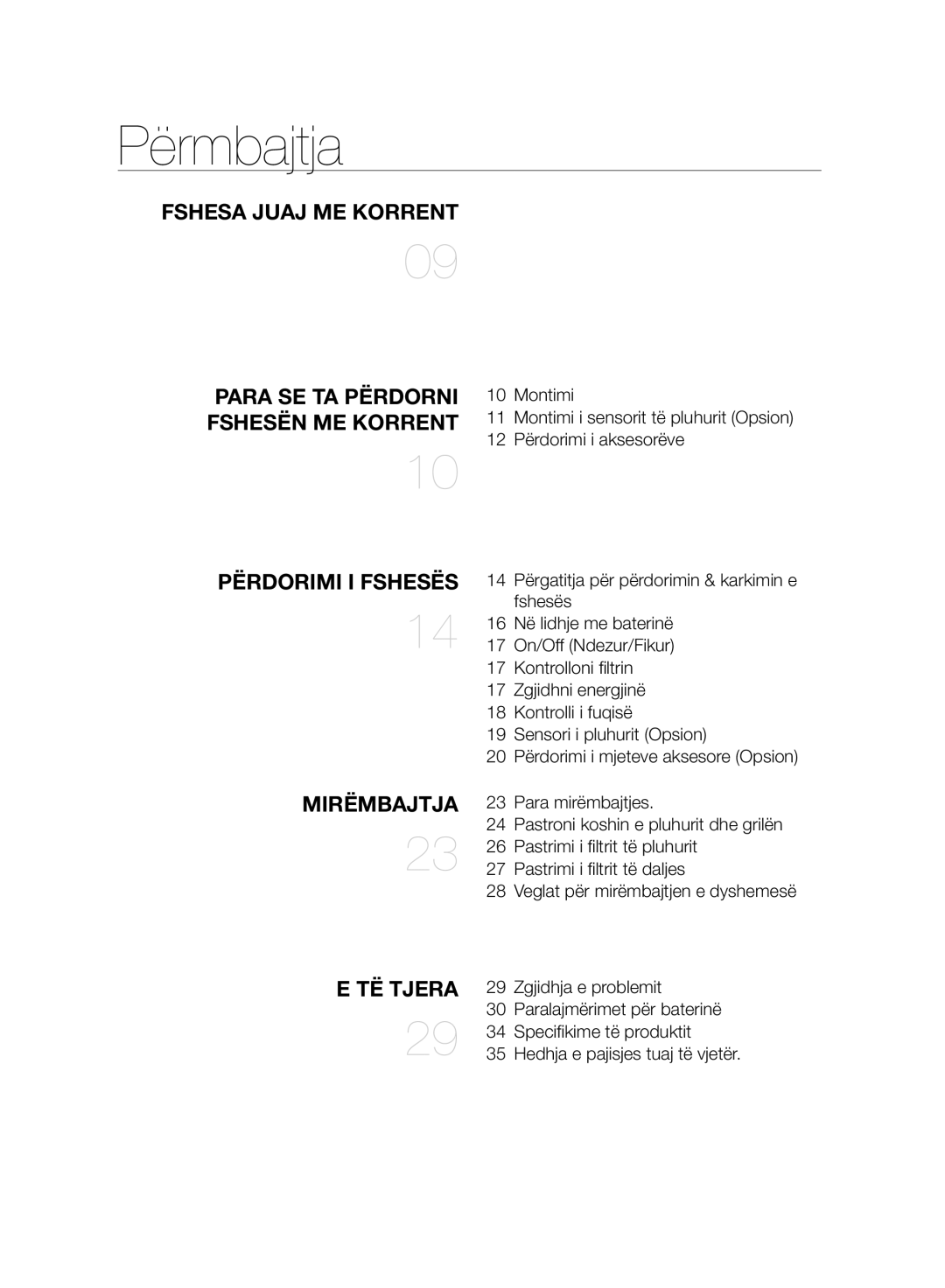 Samsung VC07H8150HQ/GE manual Përmbajtja 