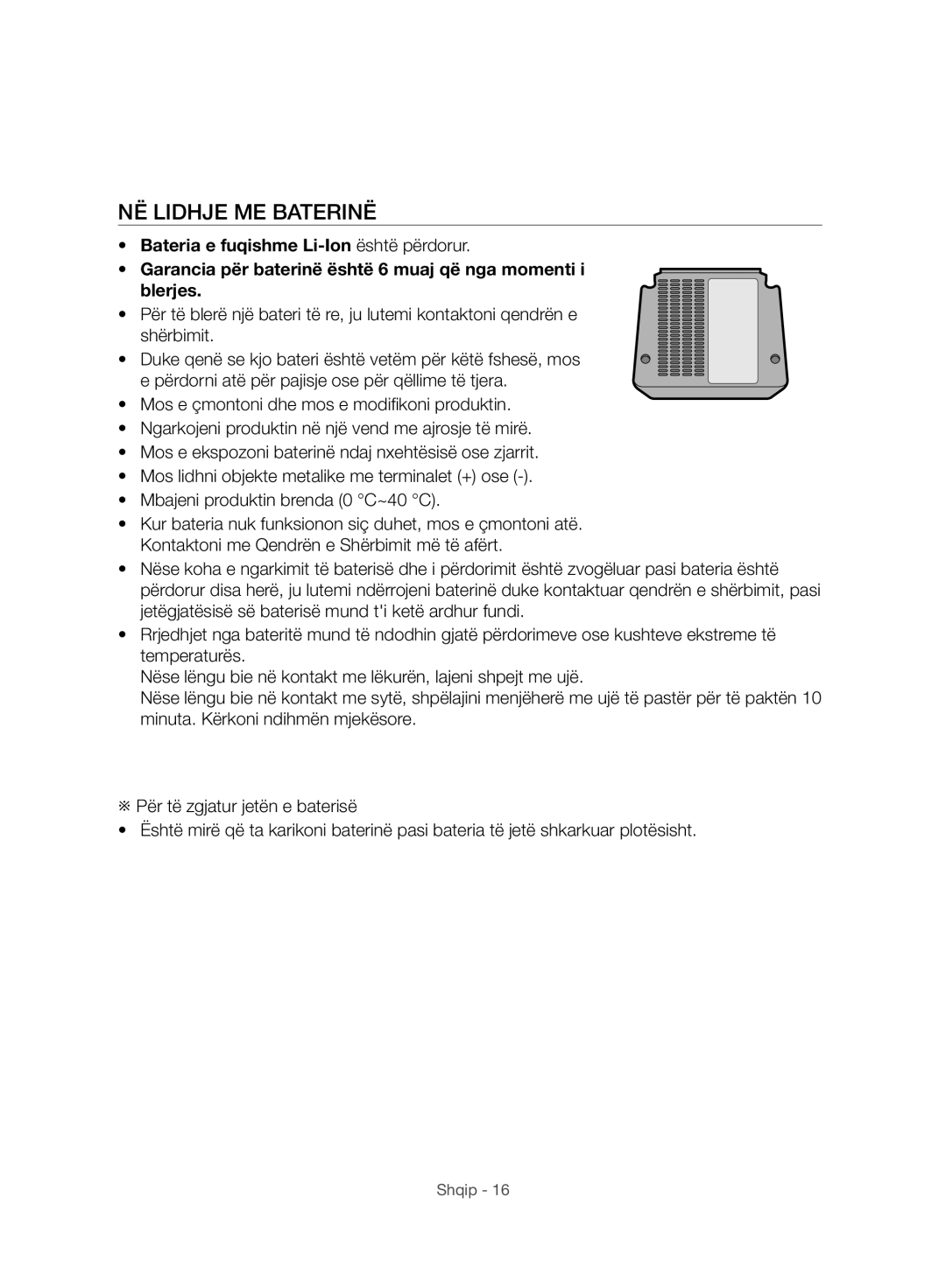 Samsung VC07H8150HQ/GE manual NË Lidhje ME Baterinë 