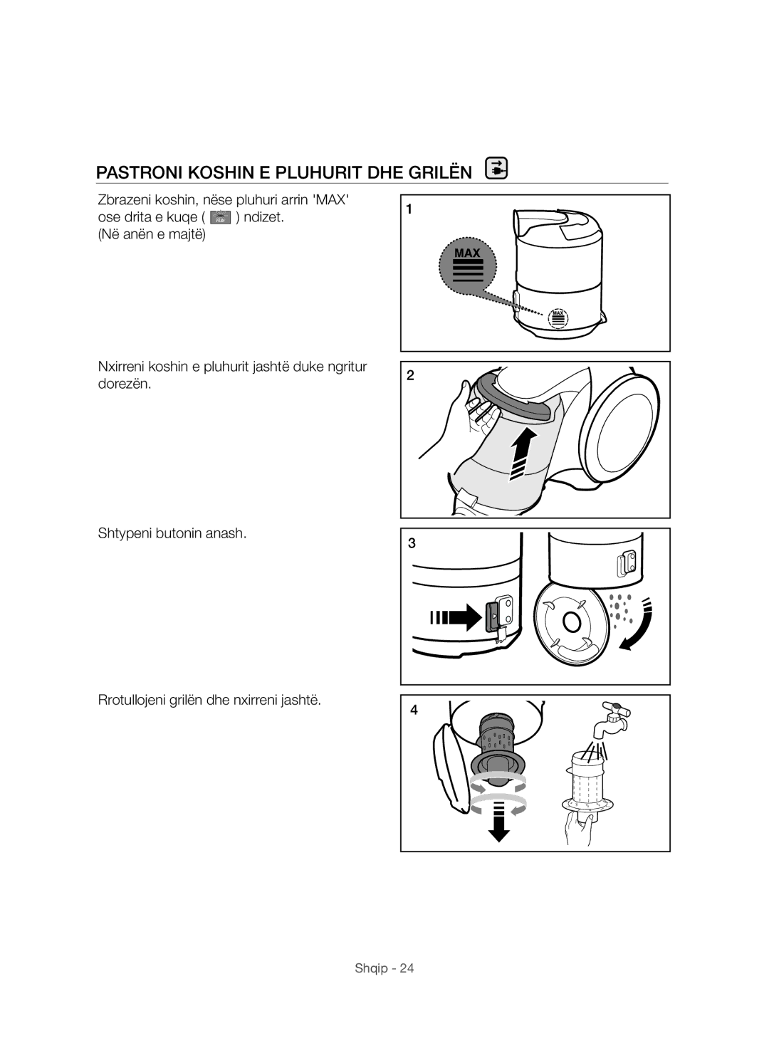 Samsung VC07H8150HQ/GE manual Pastroni Koshin E Pluhurit DHE Grilën 