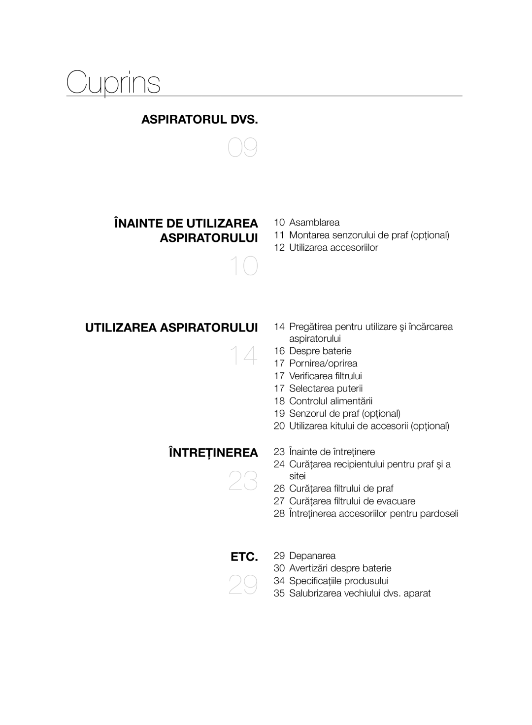 Samsung VC07H8150HQ/GE manual Cuprins 