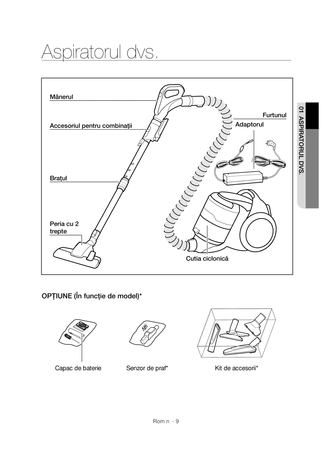 Samsung VC07H8150HQ/GE manual Aspiratorul dvs, Opţiune În funcţie de model 