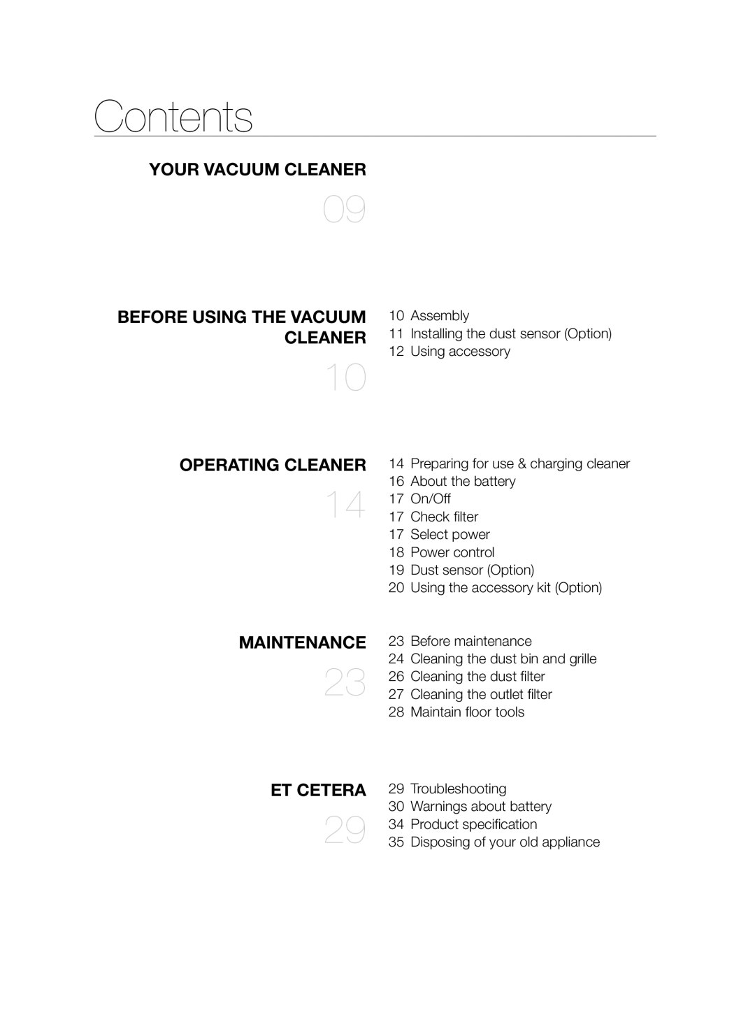 Samsung VC07H8150HQ/GE manual Contents 