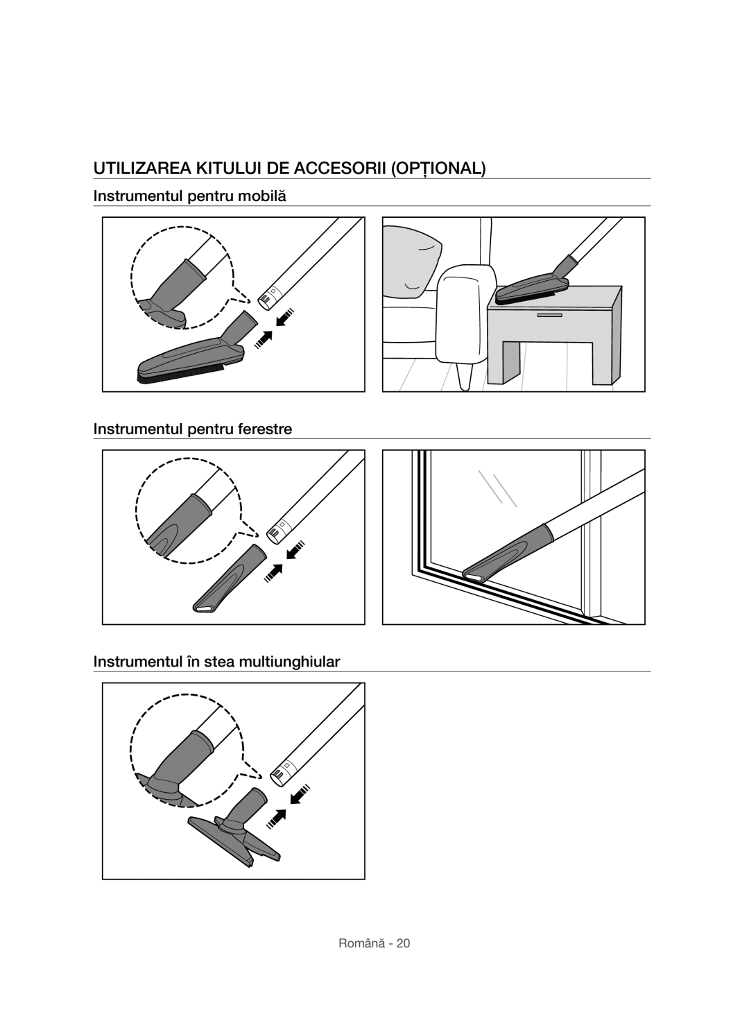 Samsung VC07H8150HQ/GE manual Utilizarea Kitului DE Accesorii Opţional 