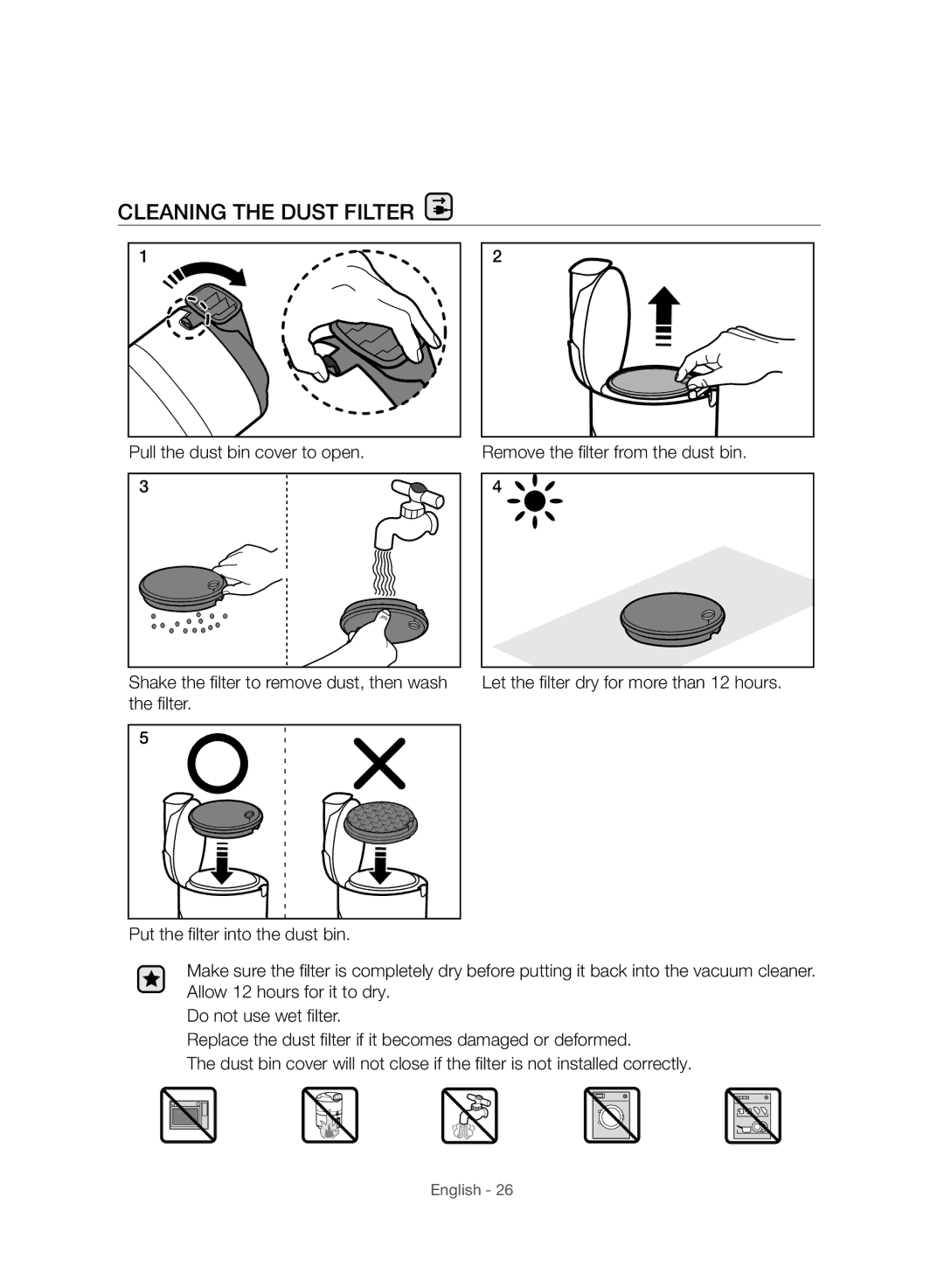 Samsung VC07H8150HQ/GE manual Cleaning the Dust Filter 