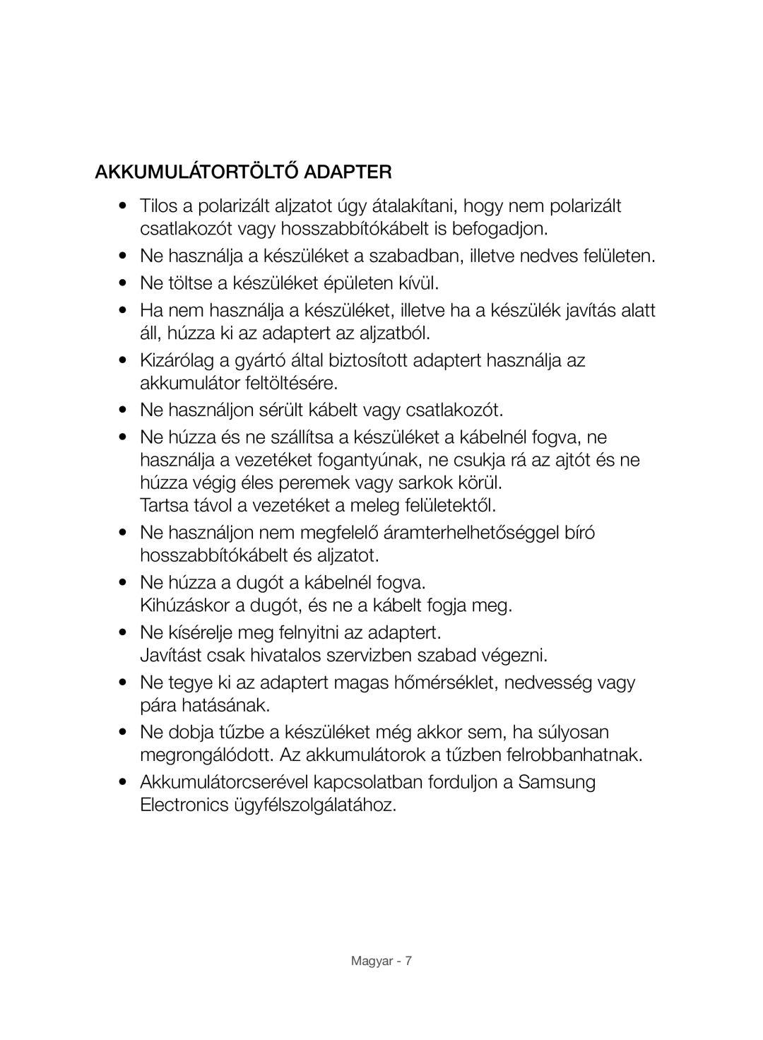 Samsung VC07H8150HQ/GE manual Akkumulátortöltő Adapter 