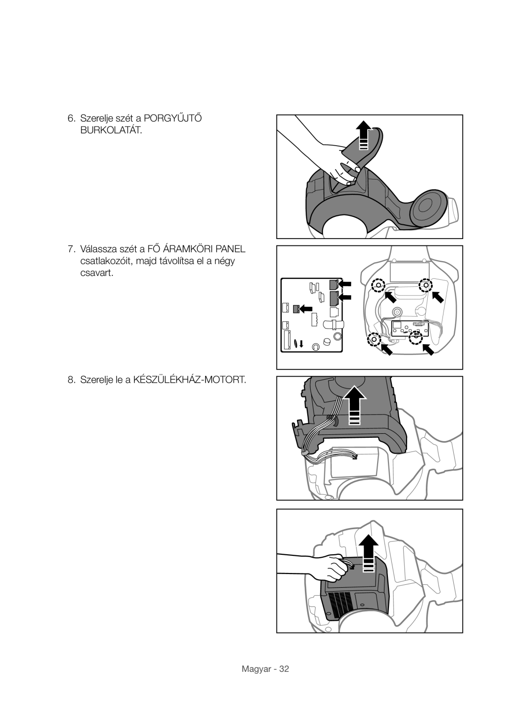 Samsung VC07H8150HQ/GE manual Szerelje szét a Porgyűjtő Burkolatát 