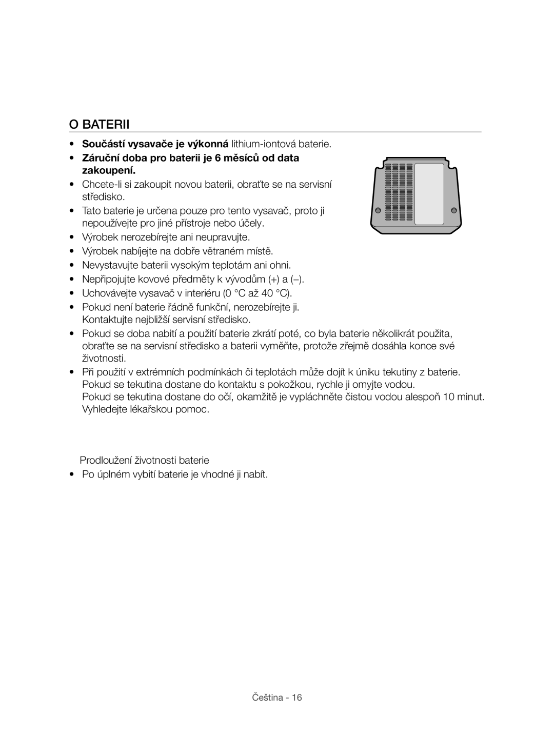 Samsung VC07H8150HQ/GE manual Baterii 