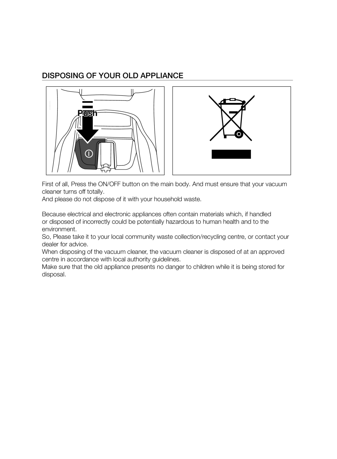 Samsung VC07H8150HQ/GE manual Disposing of Your OLD Appliance 