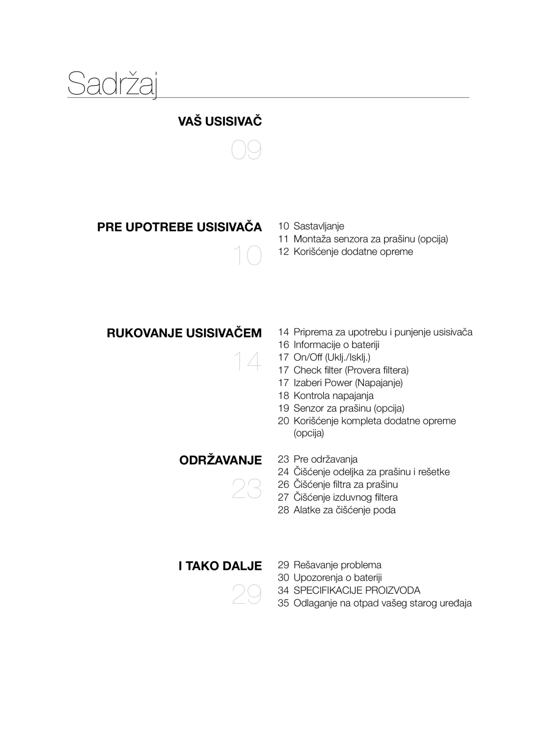 Samsung VC07H8150HQ/GE manual Sadržaj, Održavanje 