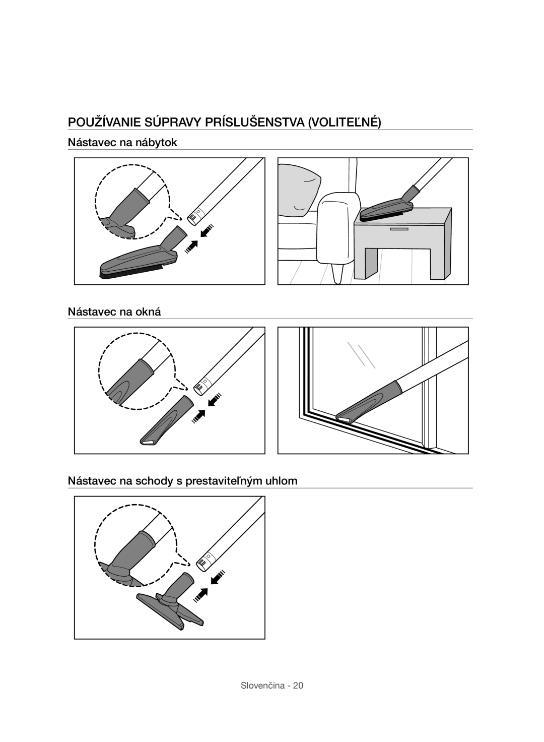 Samsung VC07H8150HQ/GE manual Používanie Súpravy Príslušenstva Voliteľné 