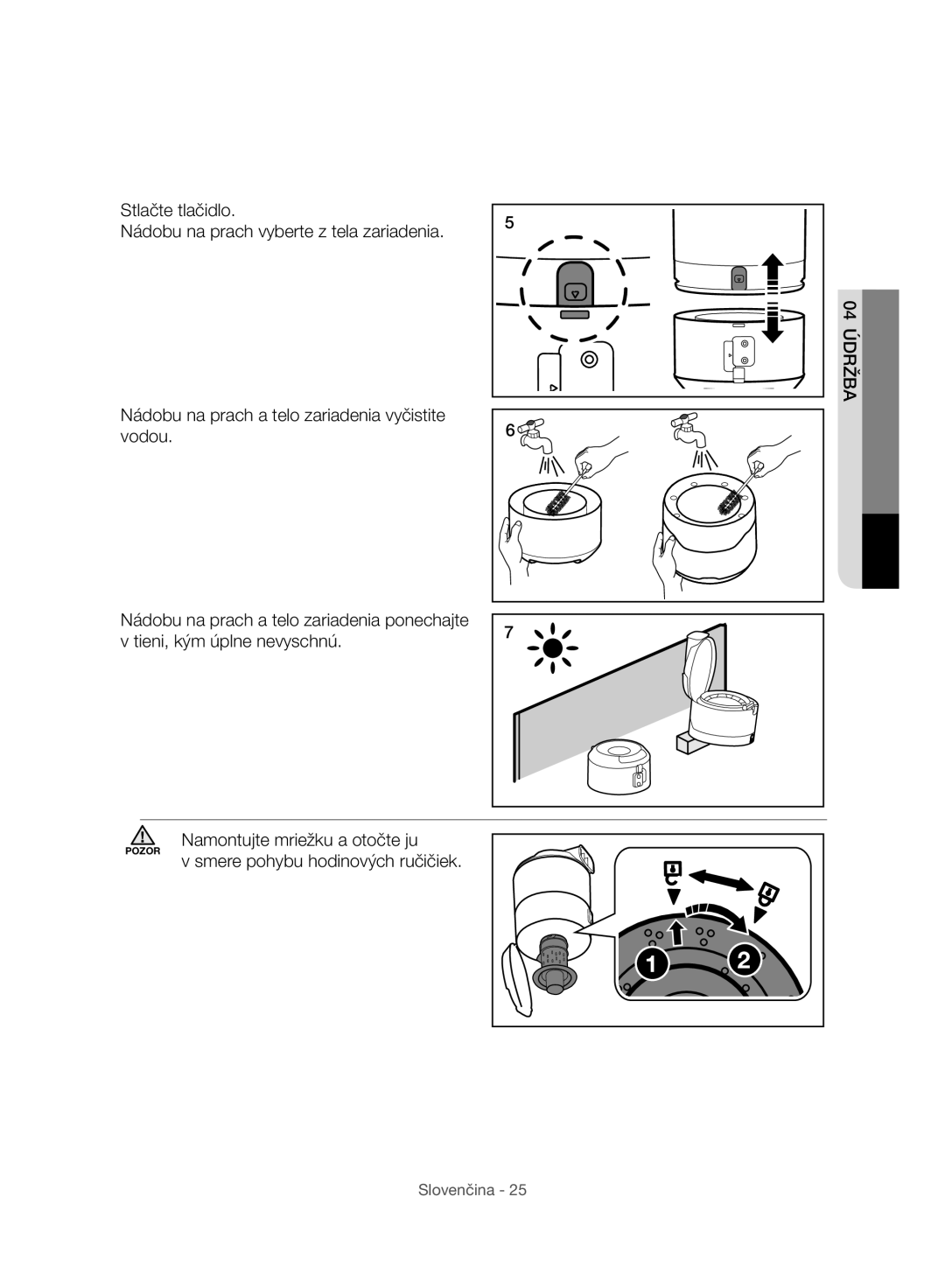 Samsung VC07H8150HQ/GE manual Smere pohybu hodinových ručičiek 