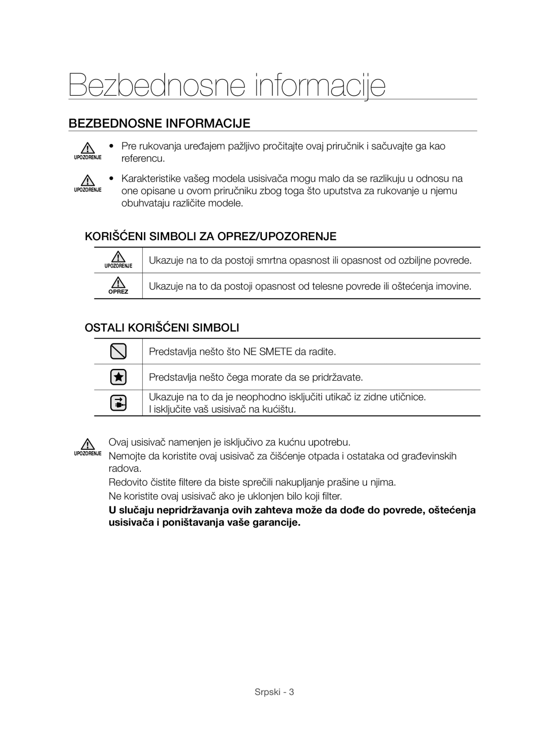 Samsung VC07H8150HQ/GE manual Bezbednosne informacije, Bezbednosne Informacije 