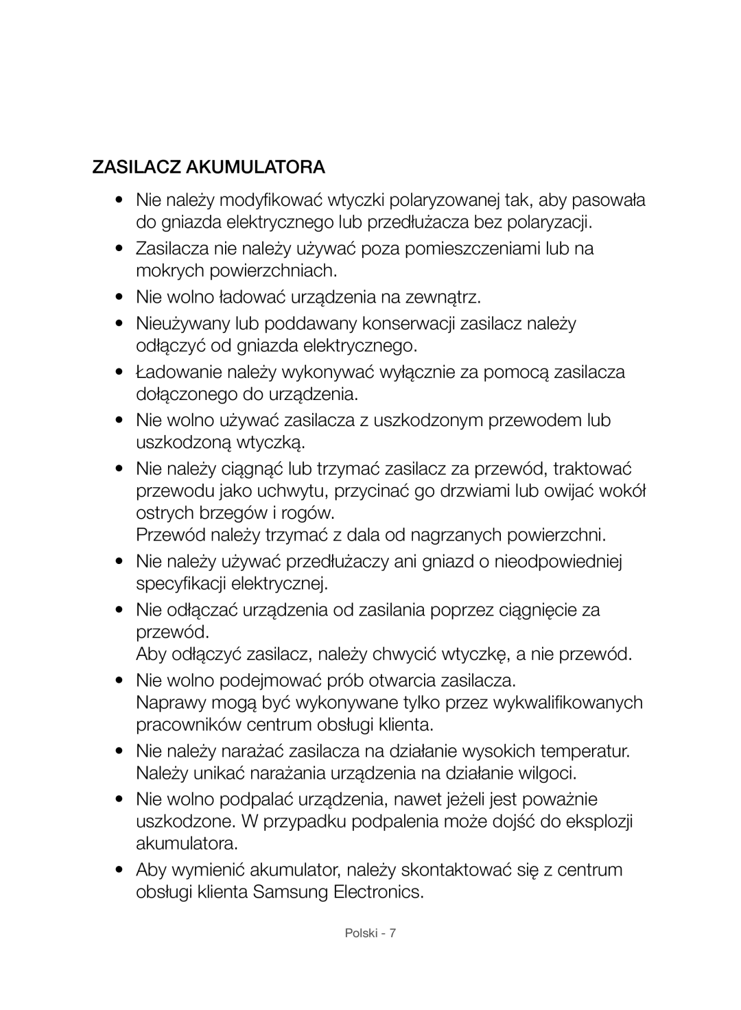 Samsung VC07H8150HQ/GE manual Zasilacz Akumulatora 