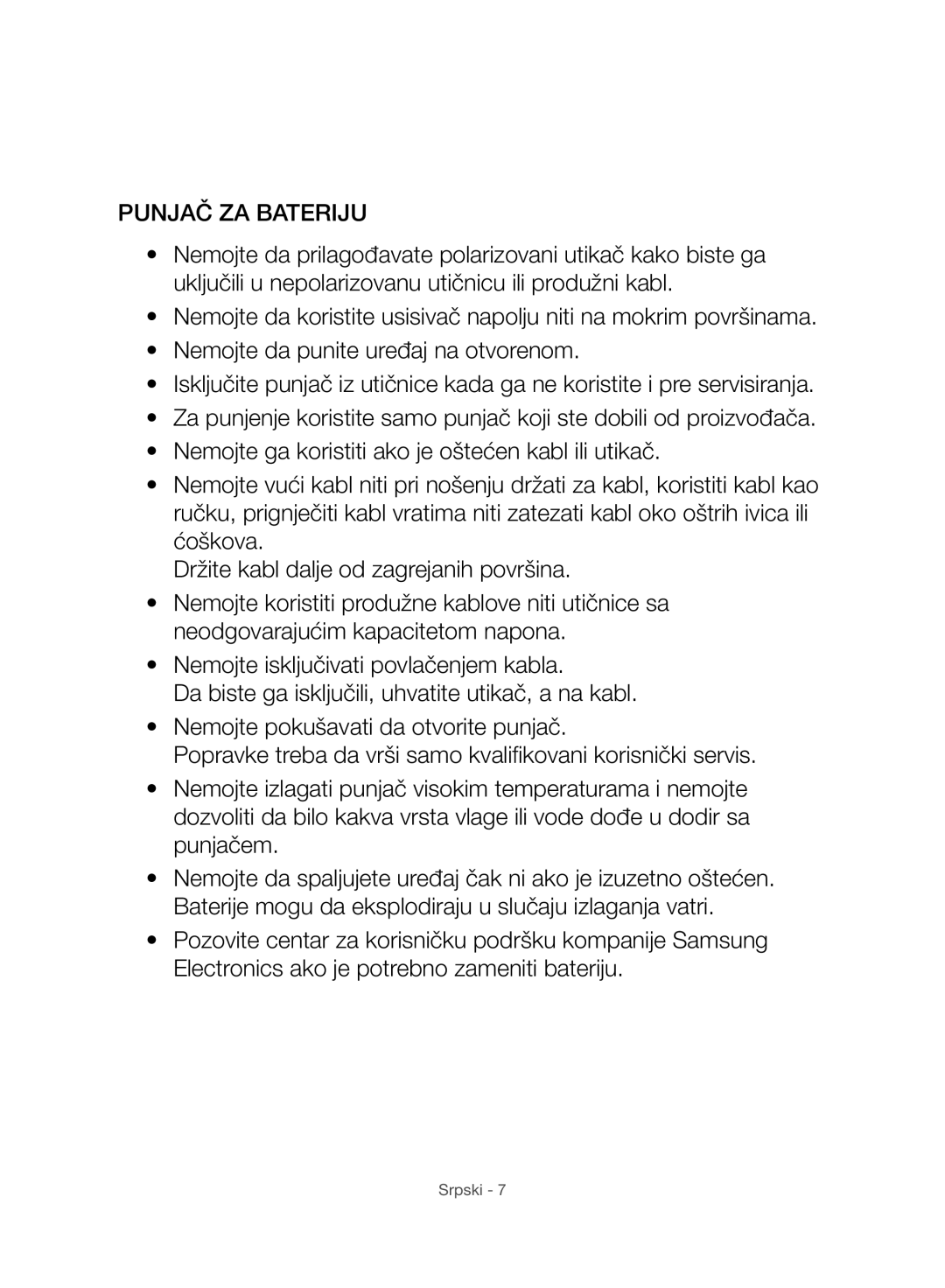 Samsung VC07H8150HQ/GE manual Punjač ZA Bateriju 