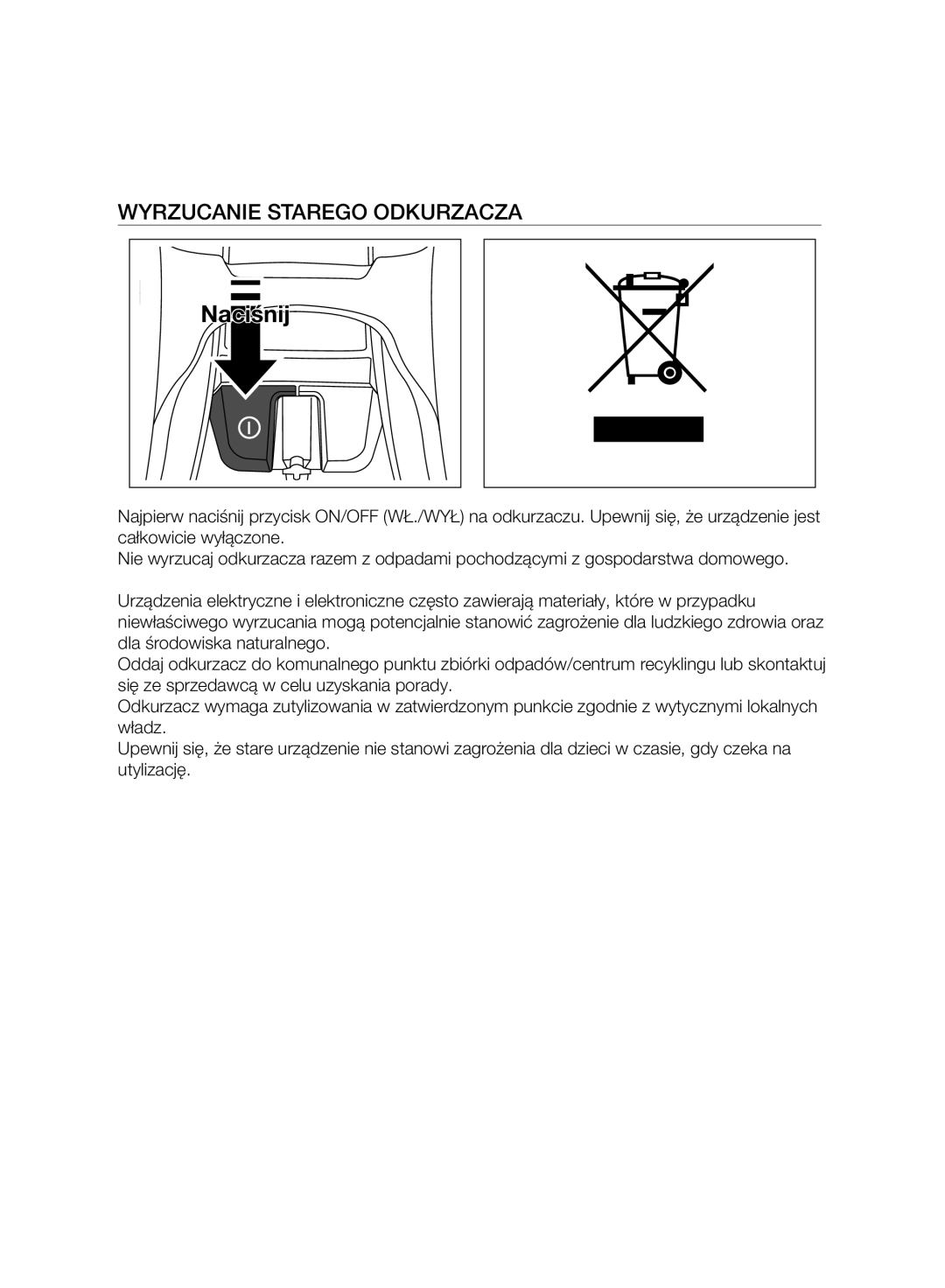 Samsung VC07H8150HQ/GE manual Wyrzucanie Starego Odkurzacza 