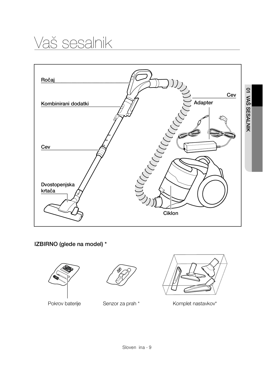 Samsung VC07H8150HQ/GE manual Vaš sesalnik, Izbirno glede na model 