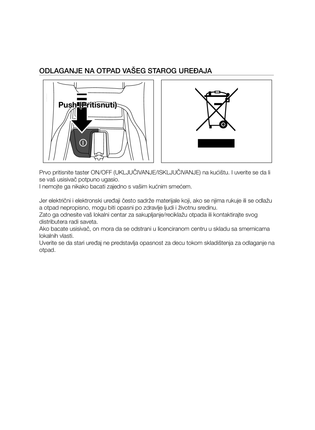 Samsung VC07H8150HQ/GE manual Odlaganje NA Otpad Vašeg Starog Uređaja 