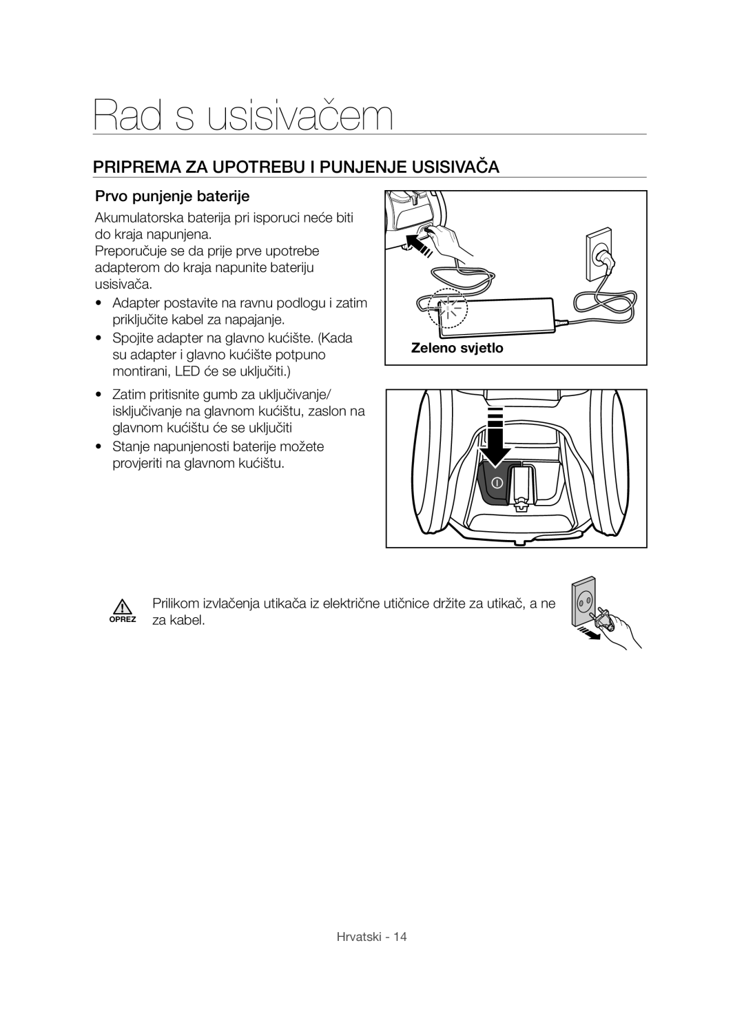 Samsung VC07H8150HQ/GE manual Rad s usisivačem, Zeleno svjetlo 